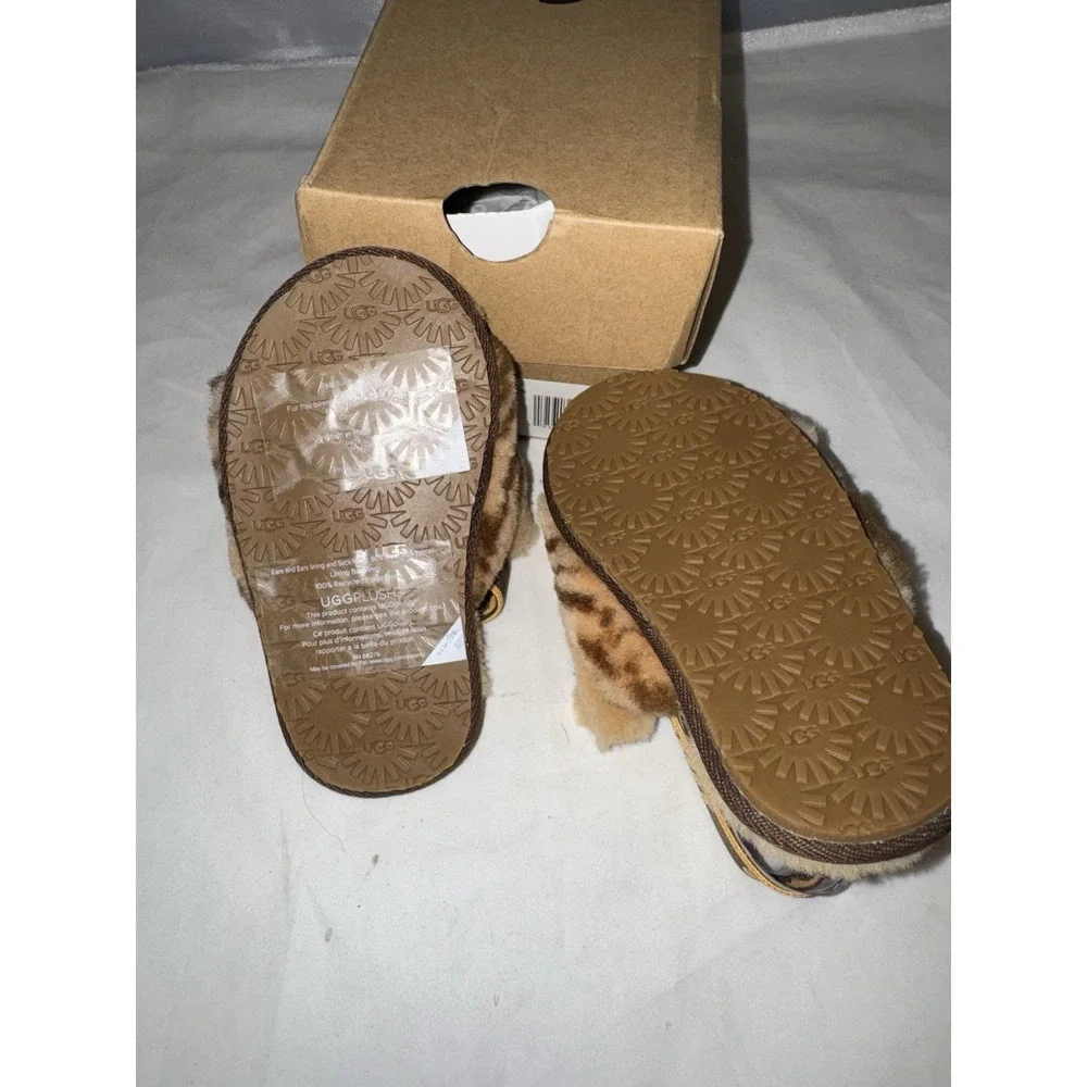 UGG Fluff Yeah Slides Toddler Tiger Stuffie Orange/Black Slipper‎ Slide Size 7